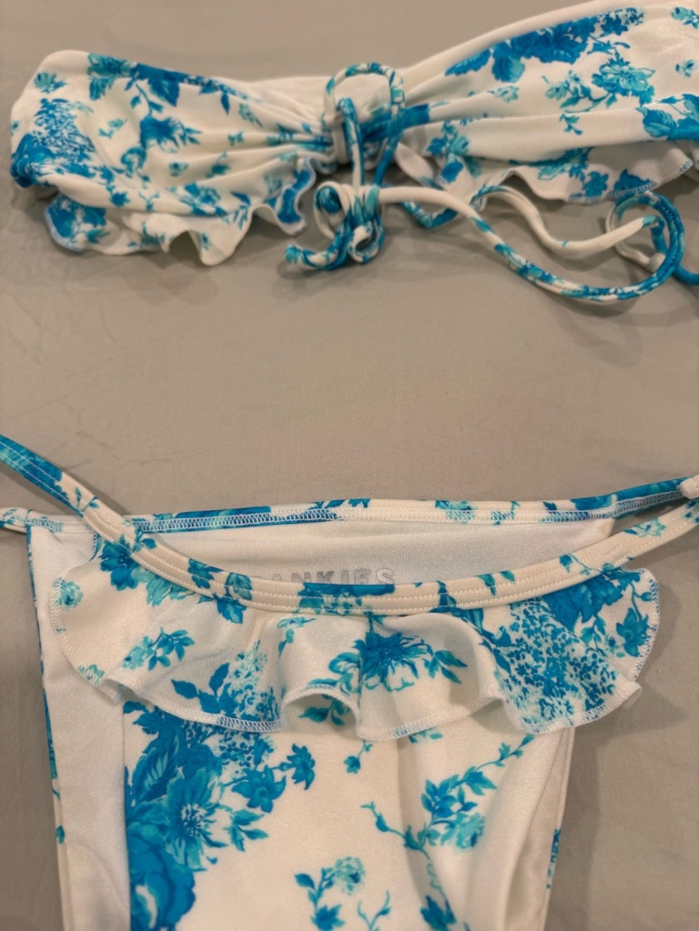 Frankie’s Bikinis Atlas Ruffle Bandeau Top and Ruffle String Bottom Bikini - Picture 7 of 9
